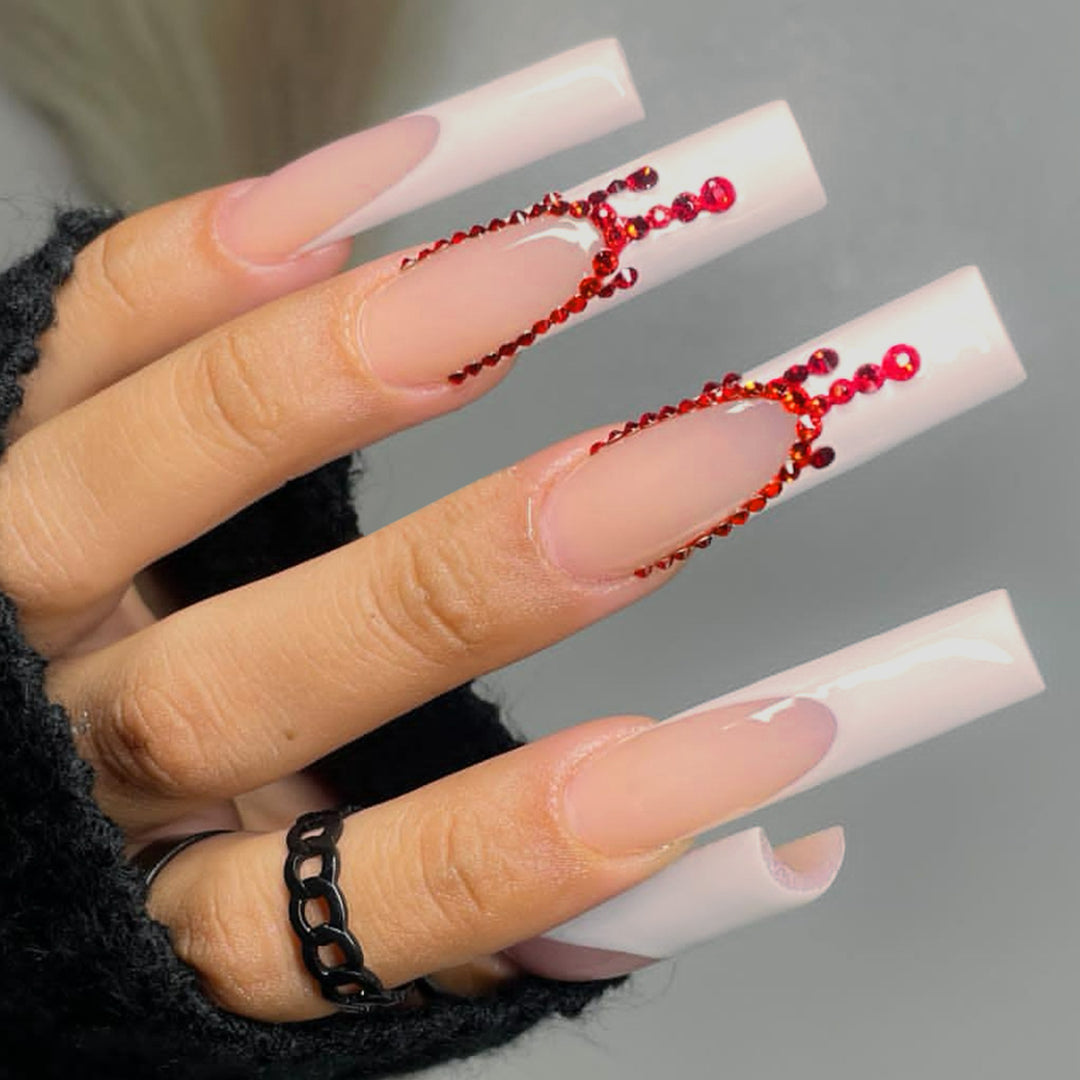 Decorative Press-On Nails with Gem Accents kalsten