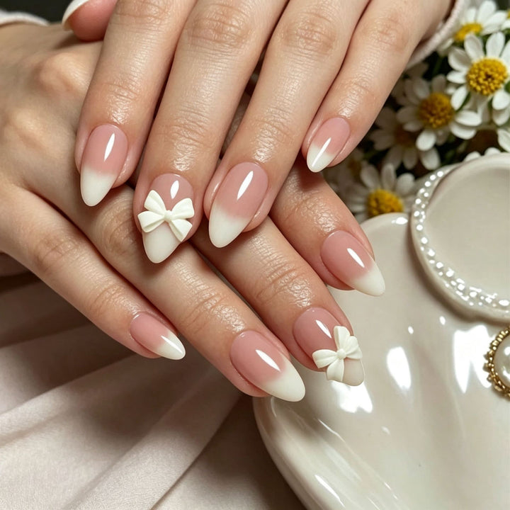 Elegant Bow-Adorned Press-On Nail Tips Kalsten