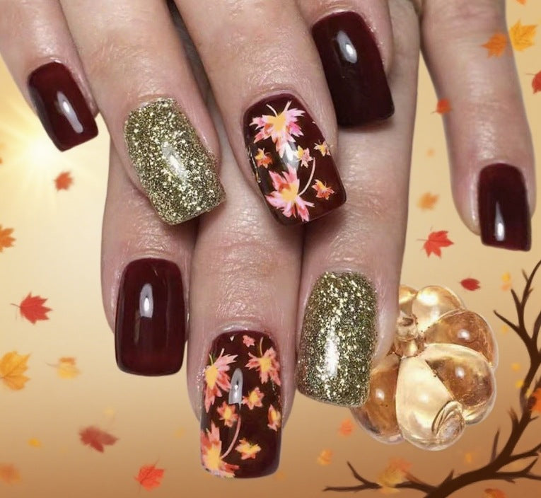 Decorative Fall-Themed Acrylic Nail Enhancements Kalsten