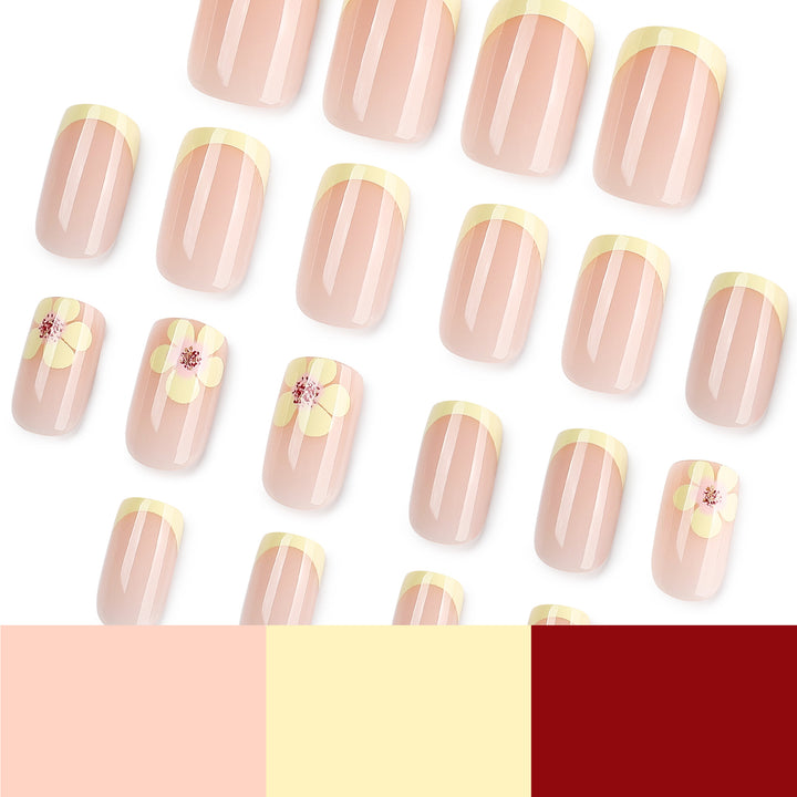 Artistic French-tip nails with floral decorations Kalsten