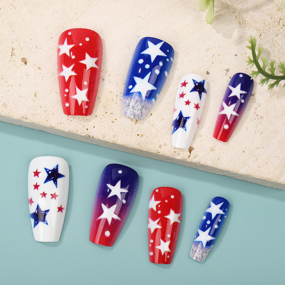 Artificial nails set with patriotic star designs Kalsten