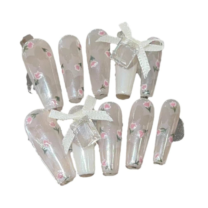 Floral Embellished Press-On Nails Kalsten