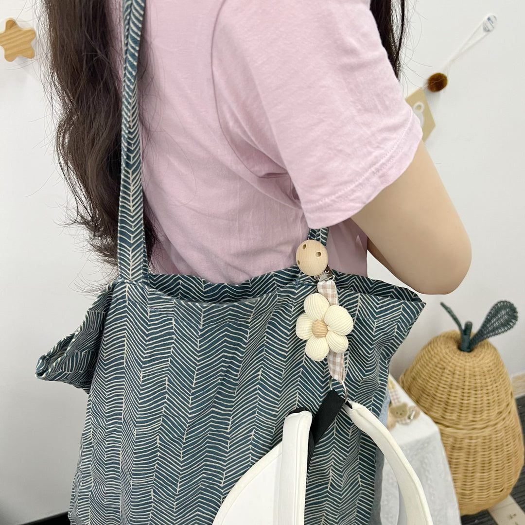 Cotton Gingham Strap Pacifier Clip with Padded Floral Comforter and Wooden Safety Clamp