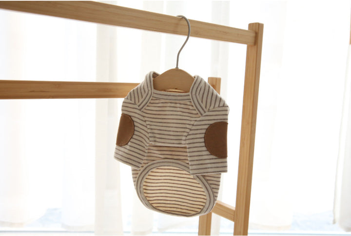 Striped Cotton Knit Dog Tee with El Patches & Rounded Belly Cut