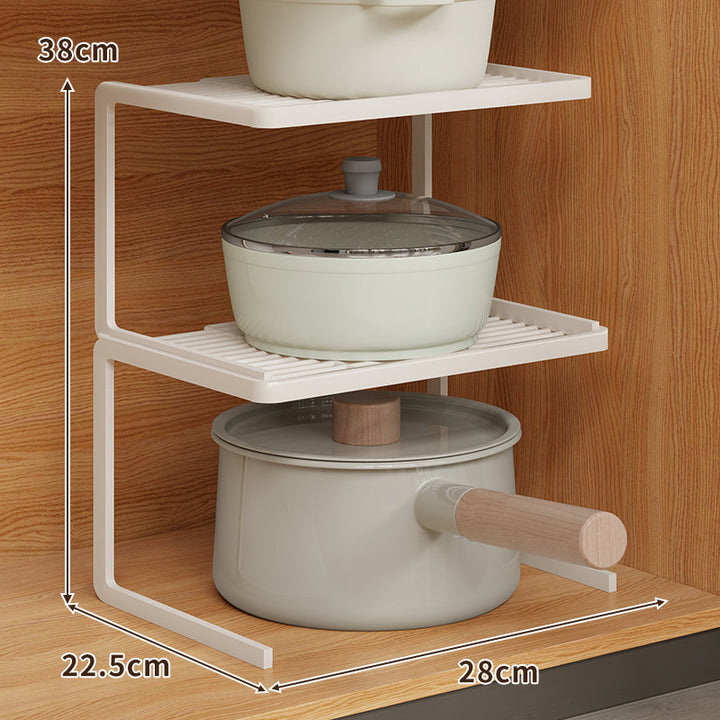 Compact Space-Saving Kitchen Countertop Pot and Pan Organizer Shelf Riser