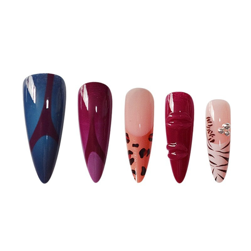 Artistic Stiletto Press-On Nail Art Set with Unique Patterns Kalsten