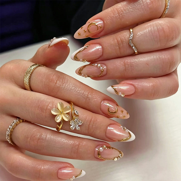 Elegant Gold-Accented Press-On Nail Art Kalsten
