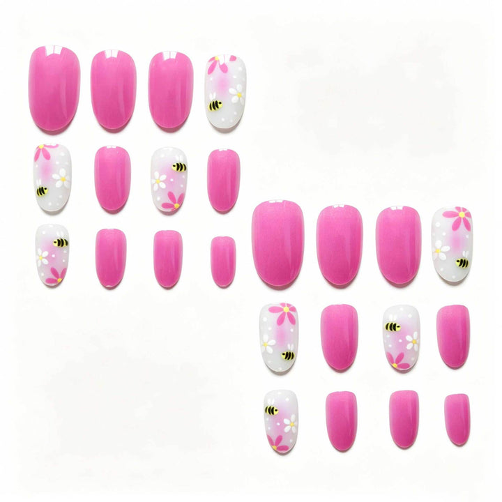 Artistic Bee Floral Nail Design