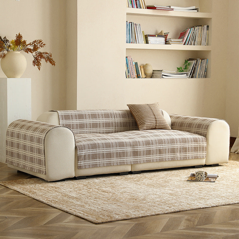 Stretch Sofa Cover with Checked Jacquard Pattern and Removable Armrest Covers Kalsten