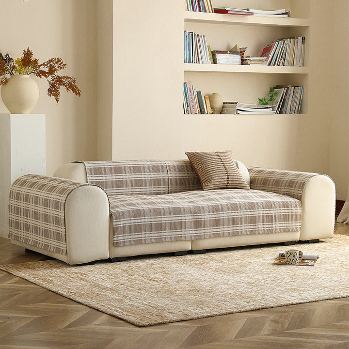 Stretch Sofa Cover with Checked Jacquard Pattern and Removable Armrest Covers Kalsten