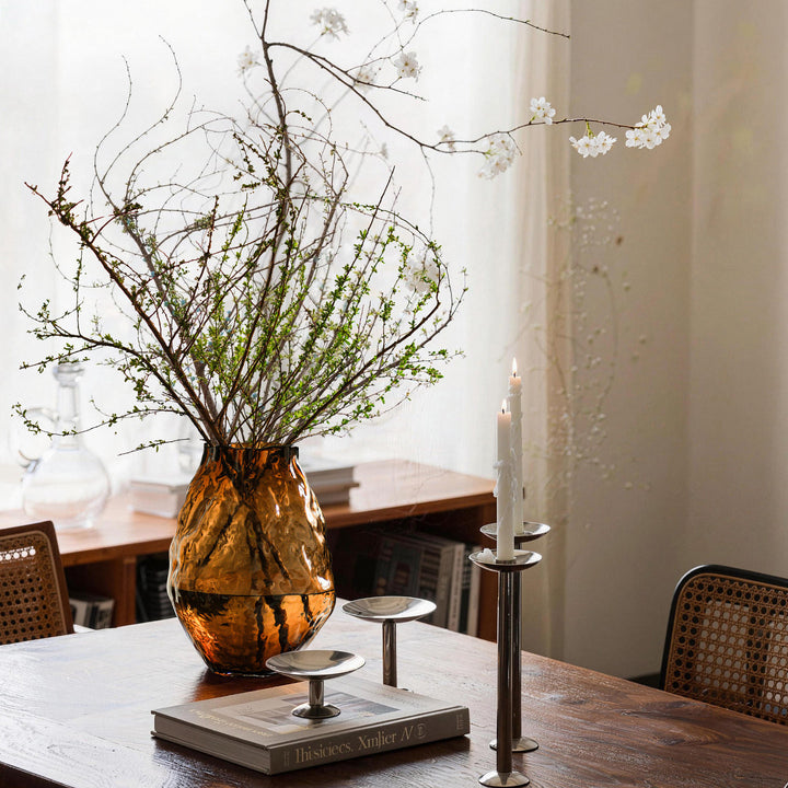 Handblown Textured Organic Glass Floor Vase with Narrow Mouth Kalsten