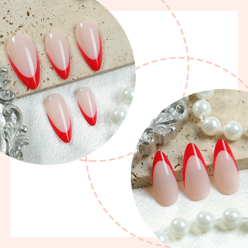 Decorative Press-On Nail Art Set with Elegant Red and White Design kalsten