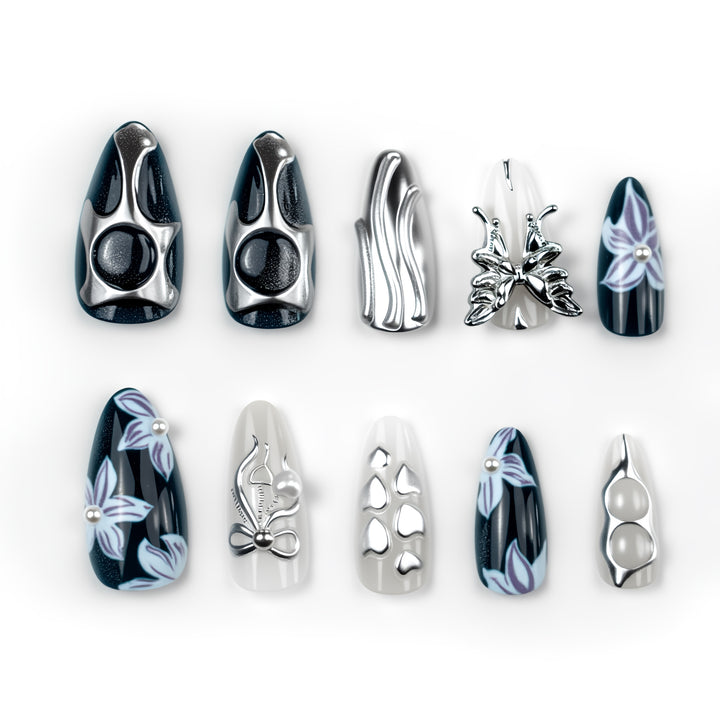 Geometric Metal Press-On Nail Art Set Kalsten