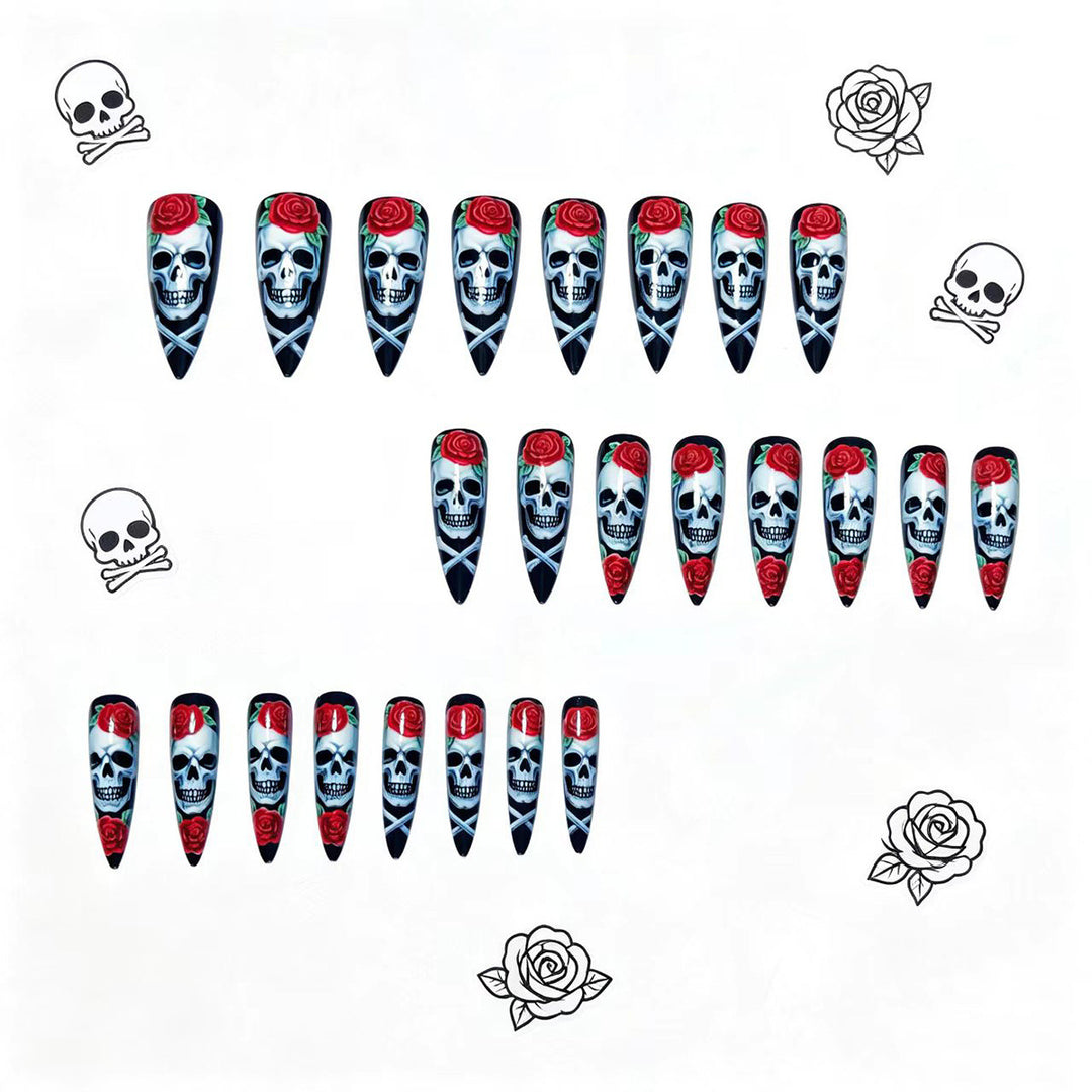 Artificial nails with creative skull and rose design Kalsten