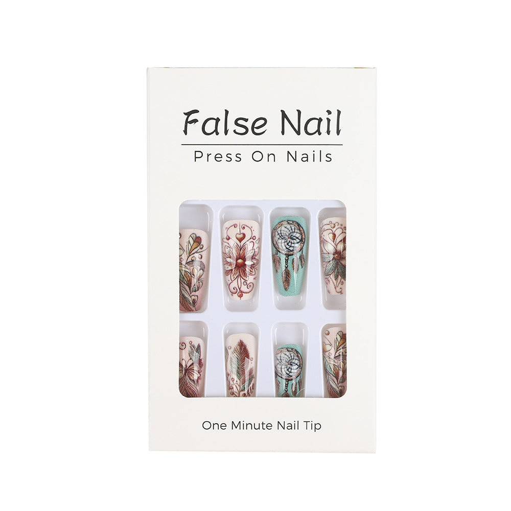 Artificial nails with floral patterns and dreamcatcher motif Kalsten
