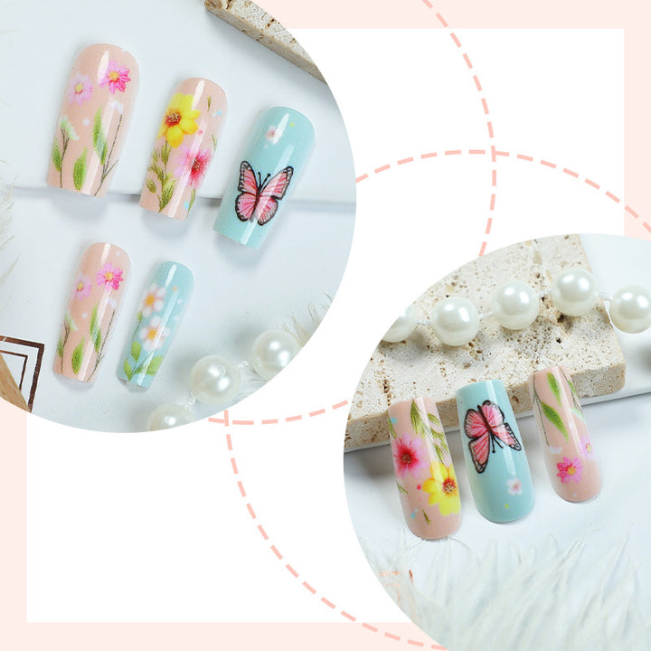 Decorative Press-On Nail Art Set with Floral and Butterfly Designs kalsten