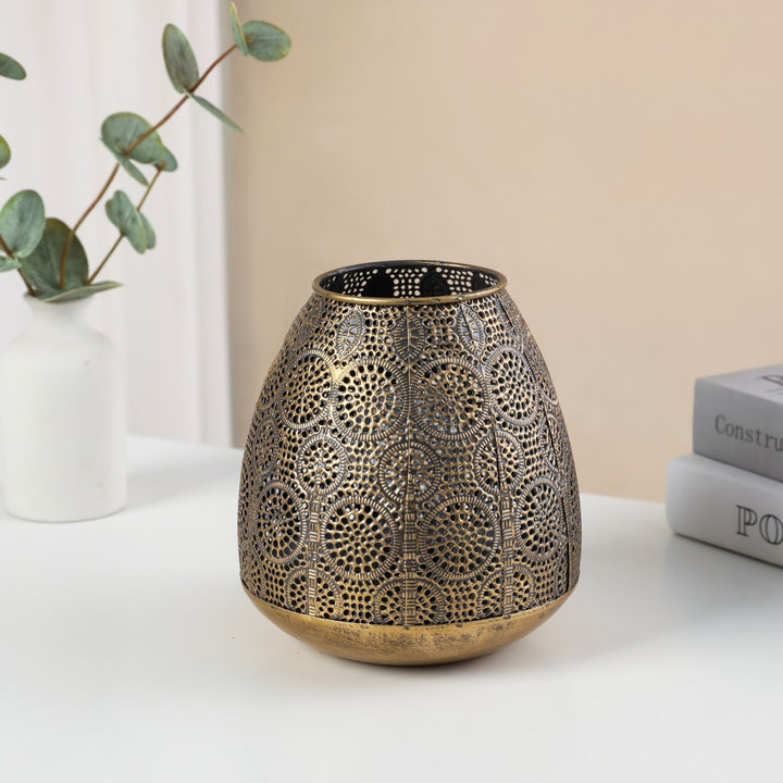 Antique-Style Filigree Metal Votive Lantern Tealight Holder Kalsten