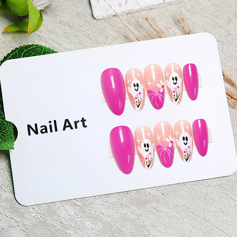 Creative nail tips with ghost design and flower motifs Kalsten