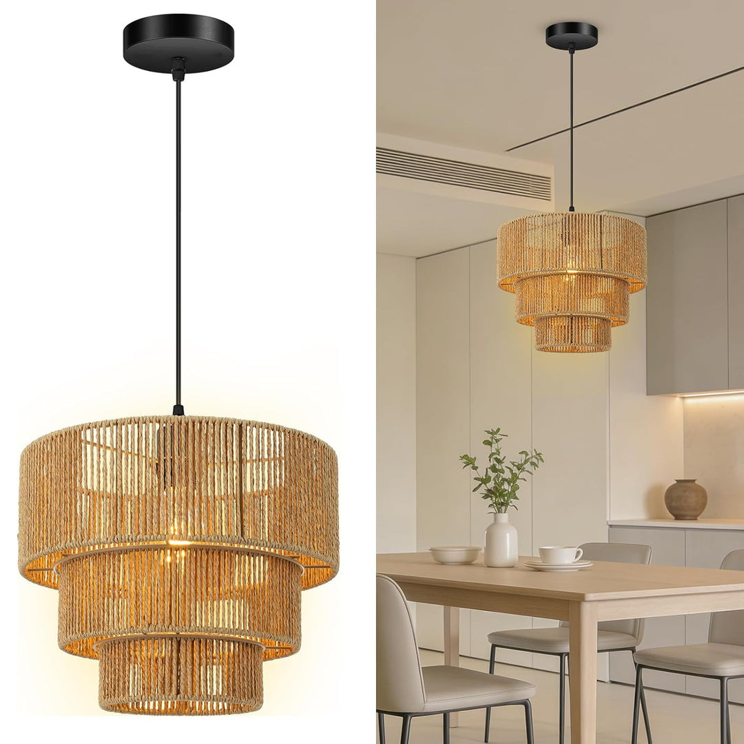 Elegant hanging lamp with rattan details Kalsten