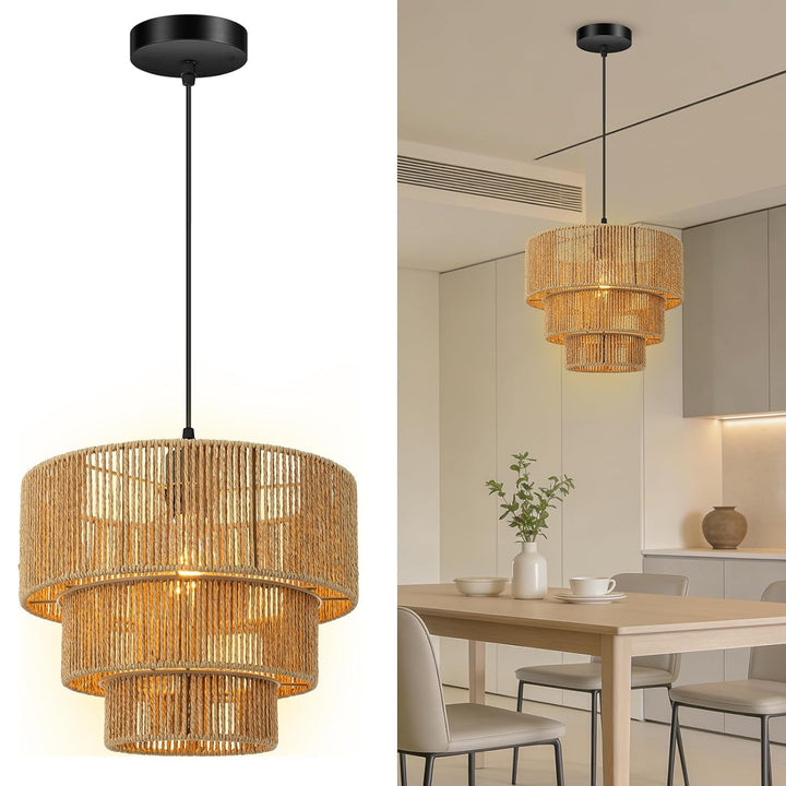 Elegant hanging lamp with rattan details Kalsten