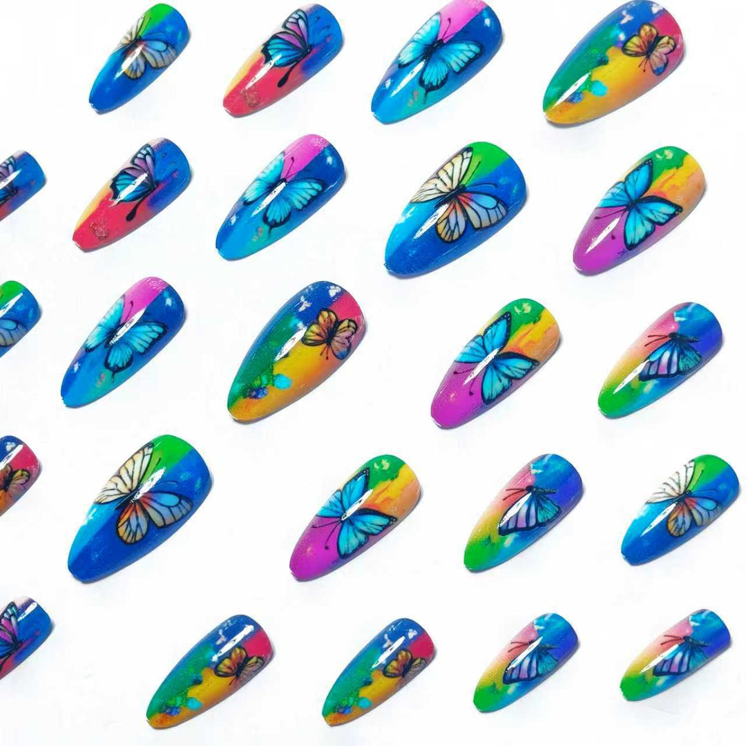 Artificial Nails in Colorful Butterfly Design Kalsten