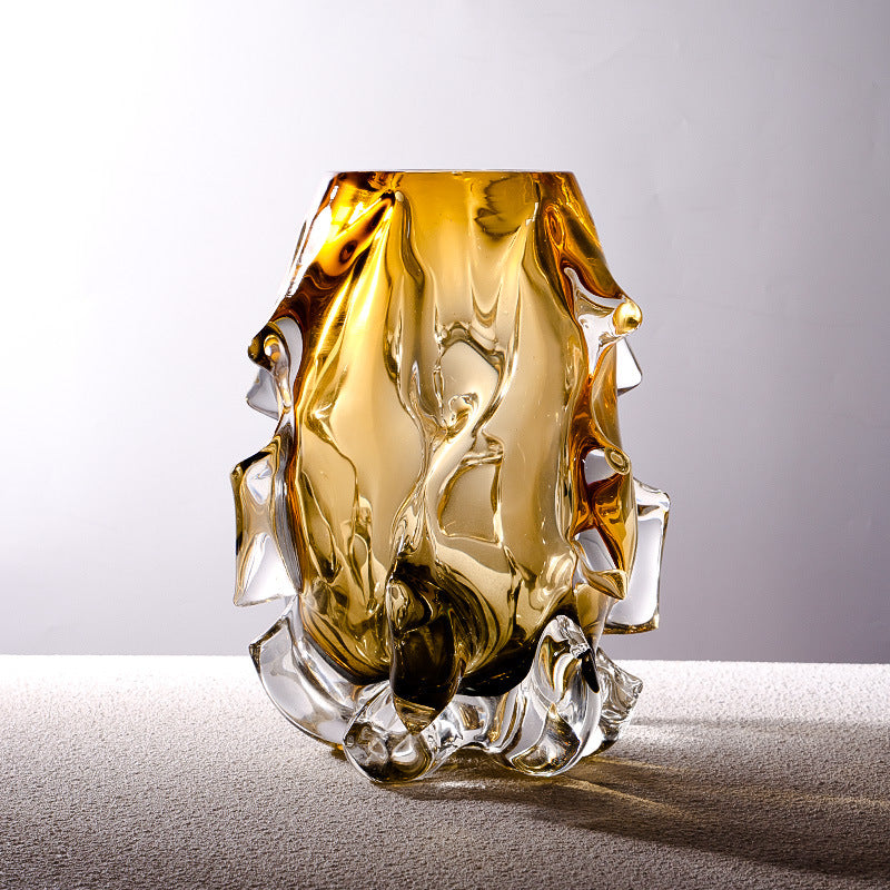 Handcrafted Sculptural Melted-Edge Thick-Glass Centrepiece Vase Kalsten