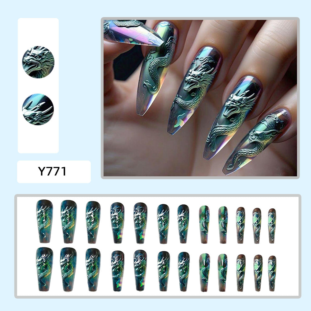 Artificial nails with impressive dragon relief Kalsten