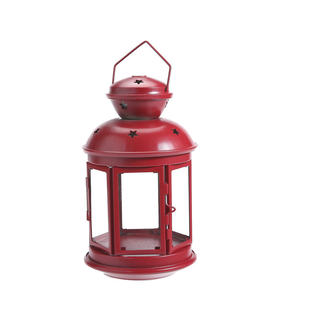 Vintage-Inspired Cylindrical Metal Tea Light Lantern with Star Vent Cutouts and Hinged Glass Door Kalsten