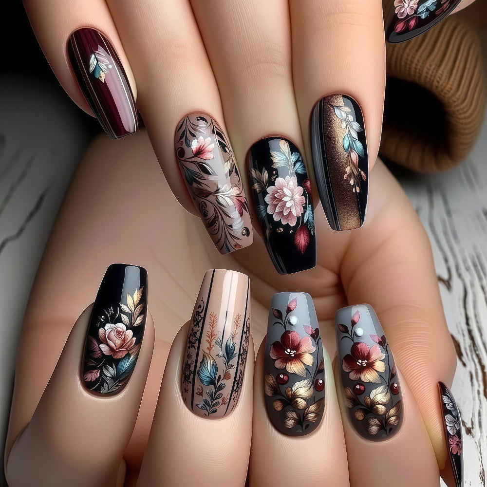 Artificial nails with floral design and luxurious finish Kalsten