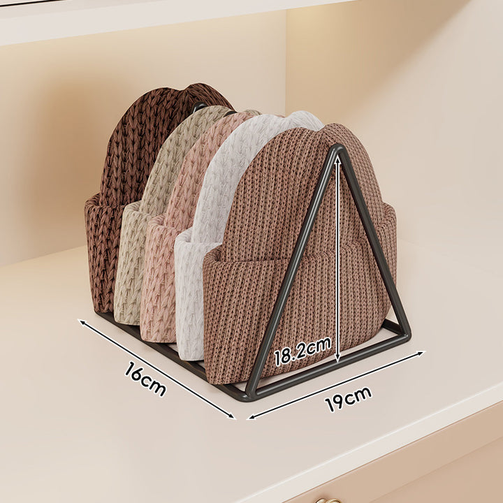 Triangular Gold Metal Multi-Slot Beanie and Knit Hat Organizer Rack
