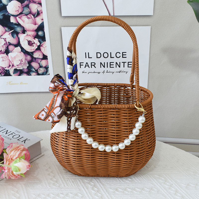 Chic Woven Handbag with Pearl Accent Kalsten