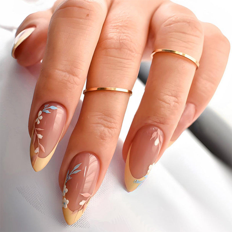 Decorative Press-On Nail Set with Floral and Elegant Design kalsten