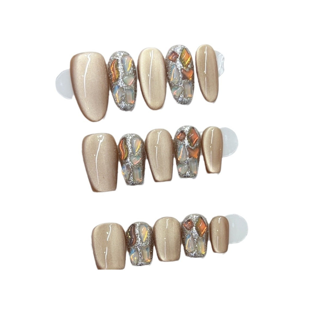 Luxe Press-On Nail Set with Gemstone Accents Kalsten