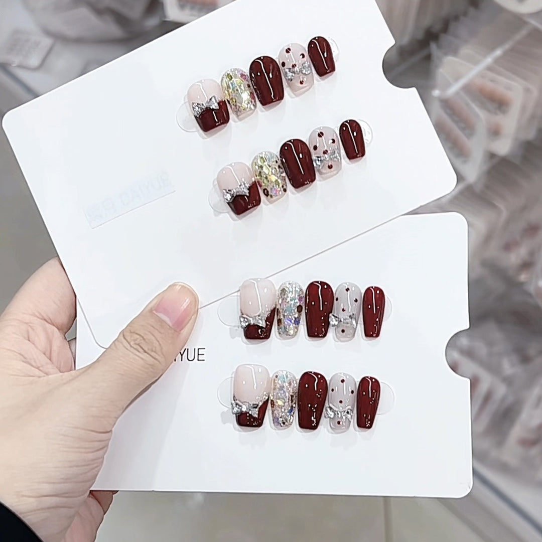 Luxury Press-On Nail Art Set with Glittering Bow Accents Kalsten