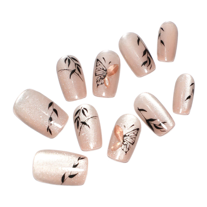 Artificial nail extensions with floral butterfly design Kalsten