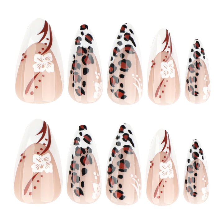 Artistic Stiletto Nails with Flower and Leopard Pattern Kalsten
