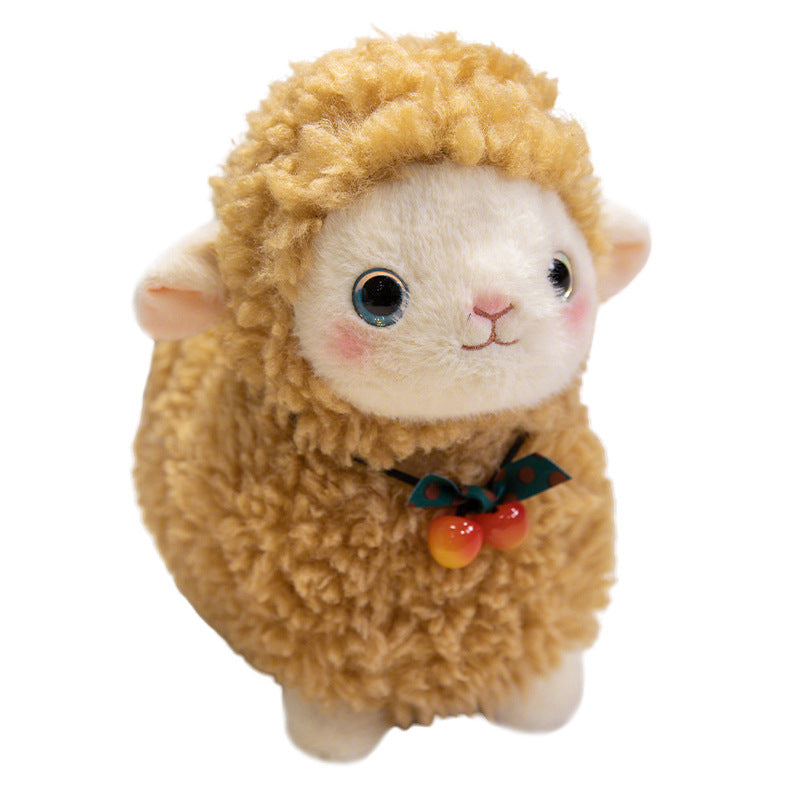 Curly Plush Lamb Comforter Toy with Embroidered Face and Decorative Bow Charm Kalsten