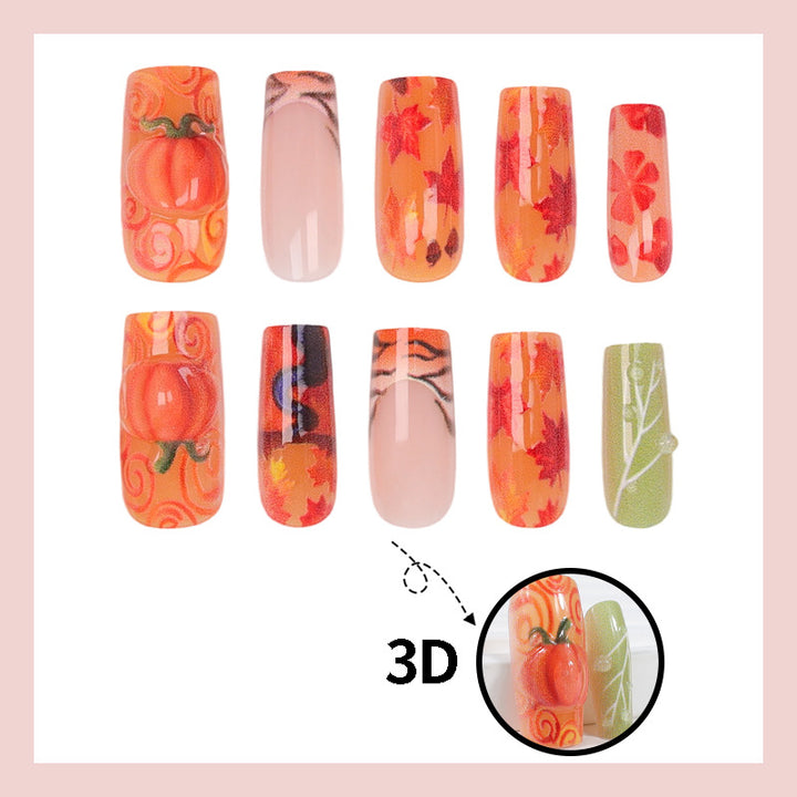 Artificial nail set with autumn motifs and creative 3D elements Kalsten