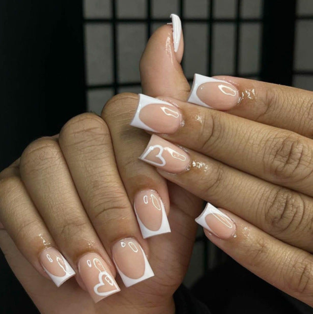 Elegant Heart-Embellished Nail Art Design Kalsten