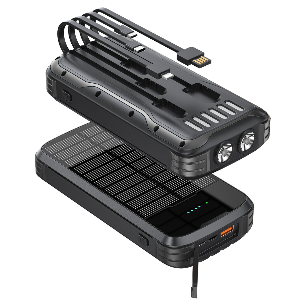 Robust Solar Powerbank with Integrated Flashlight and Multifunctional Charging Connection Kalsten