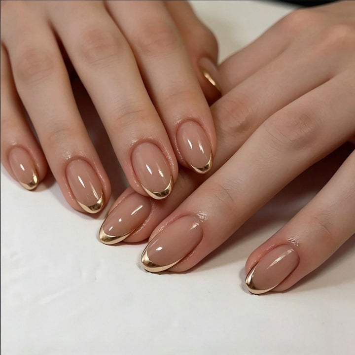 Elegant Metallic French Tip Nail Enhancements Kalsten