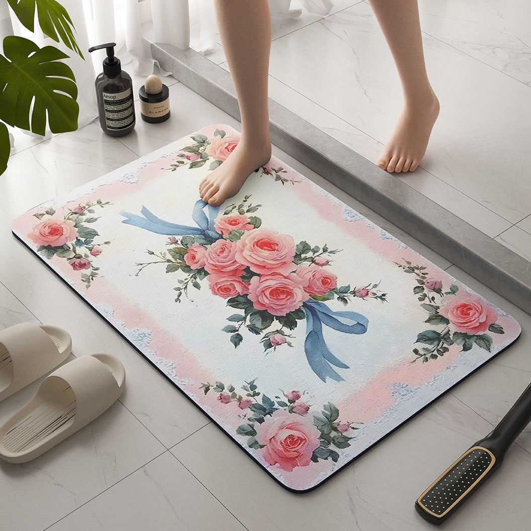 Vintage Floral Bath Mat Kalsten