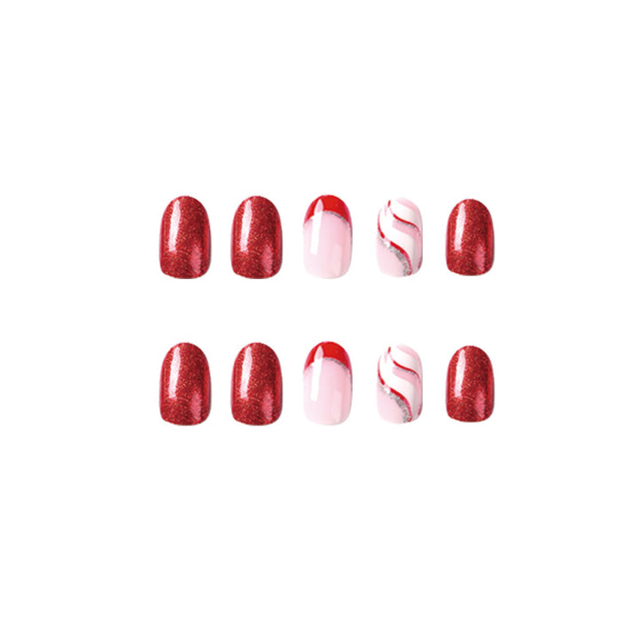 Artful Nail Extensions with Glitter and Wave Pattern Kalsten