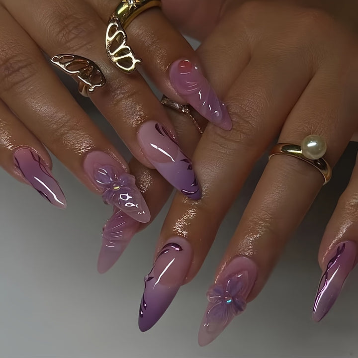 Artistic Stiletto Press-On Nail Extensions with Floral Design Kalsten