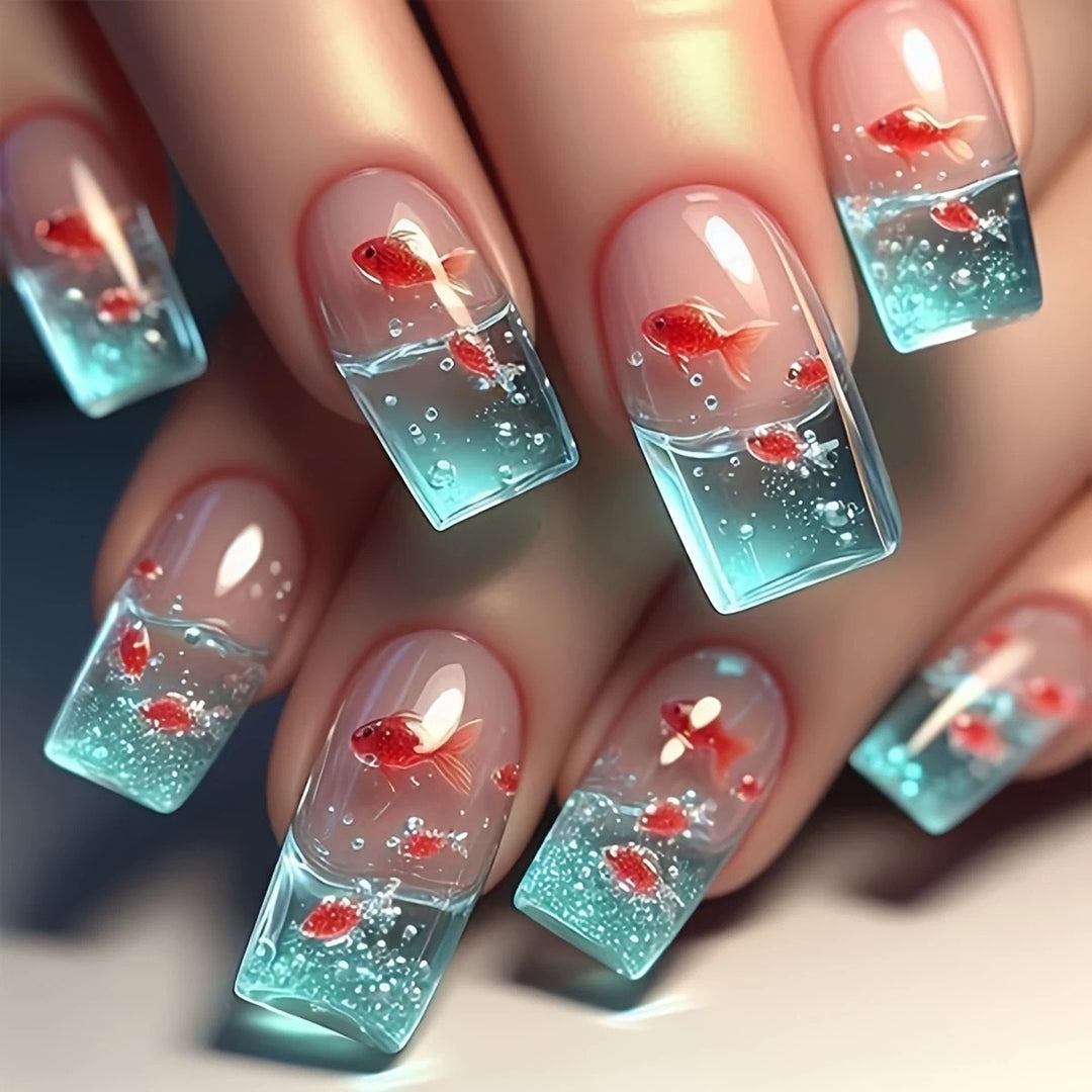 Artifical nails with maritime goldfish design Kalsten