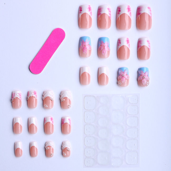 Artificial nails with floral 3D applications and detailed decorations Kalsten