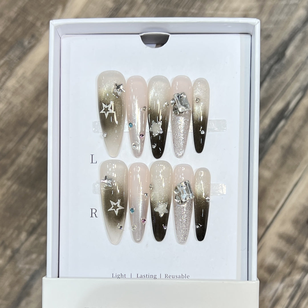 Artistic Stiletto Press-On Nail Set with Decorative Rhinestones Kalsten