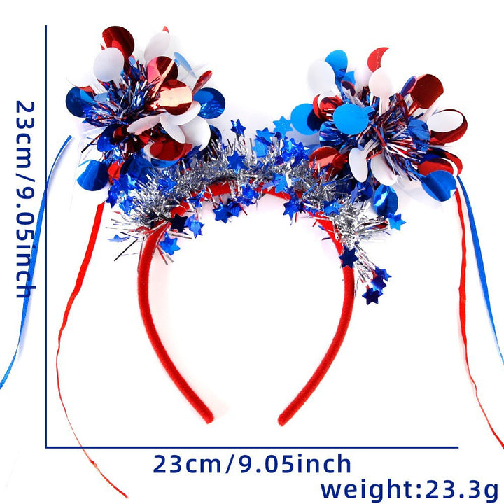 Unisex nan eye-catching party headband with attached pom poms, star tinsel, and small flag pendants Kalsten