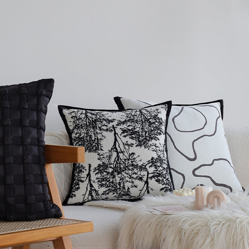 Decorative square cushion cover with abstract line print and contrasting piping Kalsten
