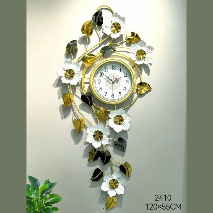 Floral Wall Clock Art with Elegant Metal Frame Kalsten